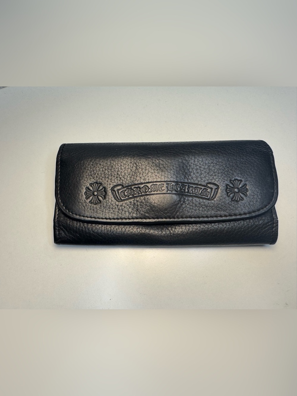 Chrome Hearts Black Leather Eyeglasses Case with Embossed Logo
